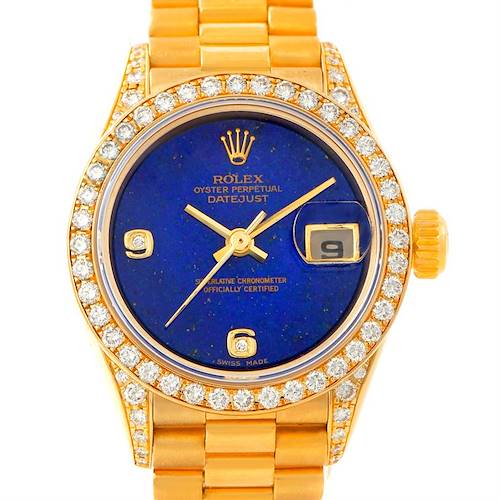 Photo of Rolex President Ladies 18k Yellow Gold Lapis Diamond Watch 79158