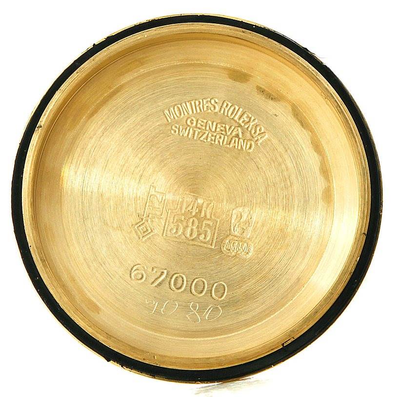 This is the interior side of the case back for a Rolex President 67197 Women's Yellow Gold Champagne Dial 67197 Women's Yellow Gold Champagne Dial model watch.