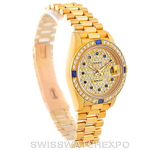 Rolex President Ladies 18k Yellow Gold Diamonds Sapphire Watch 69178 SwissWatchExpo