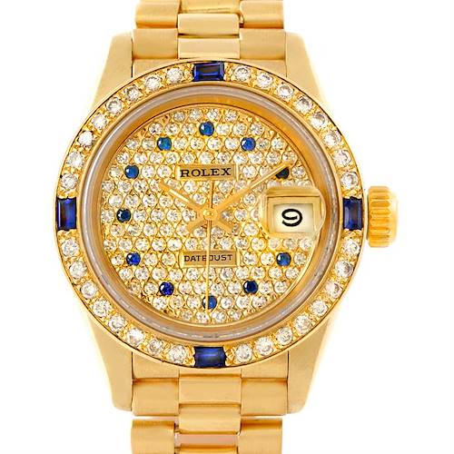 Photo of Rolex President Ladies 18k Yellow Gold Diamonds Sapphire Watch 69178