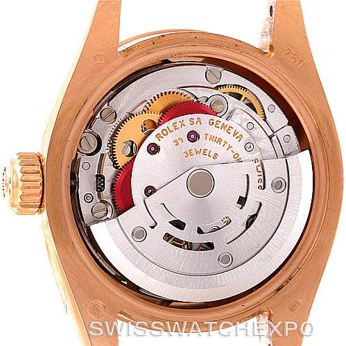 The image shows the internal mechanical movement of the Rolex President 179165 Women's Rose Gold Pink Dial 179165 Women's Rose Gold Pink Dial model watch from the back angle.