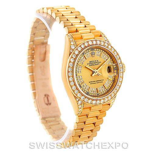 Rolex President Ladies 18k Yellow Gold String Diamond Watch 69158 SwissWatchExpo
