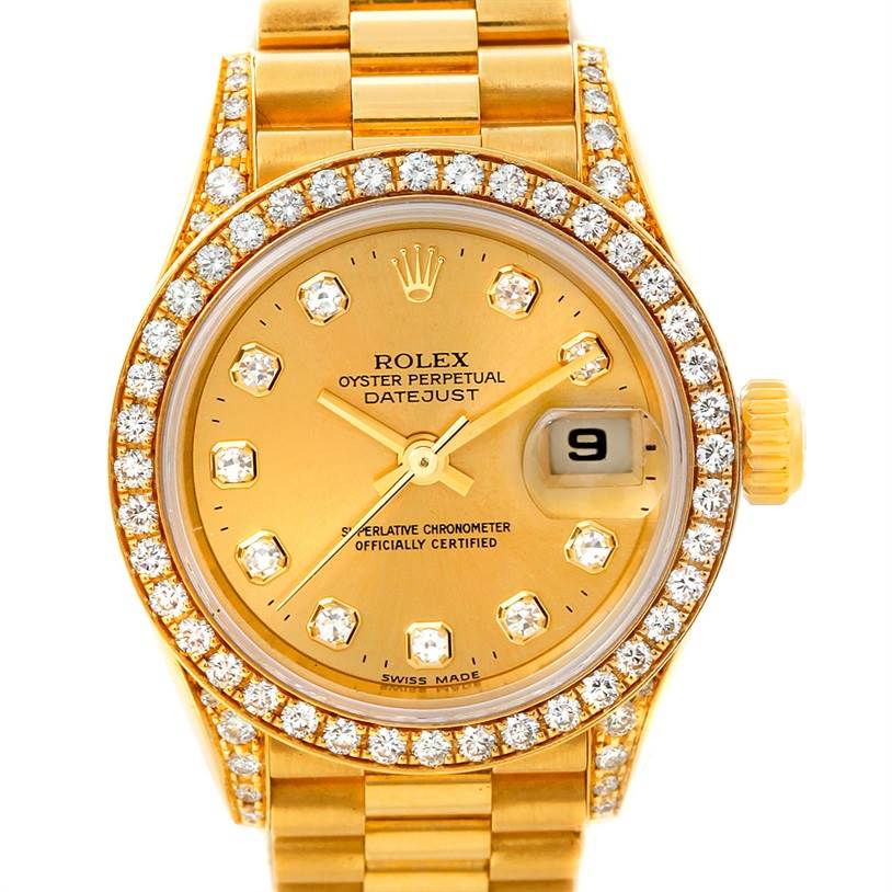 Rolex President Ladies 18k Yellow Gold Diamond Watch 69158 | SwissWatchExpo