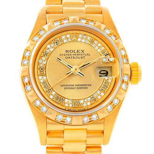 Photo of Rolex President Ladies Yellow Gold Myriad Diamond Roman Watch 69178