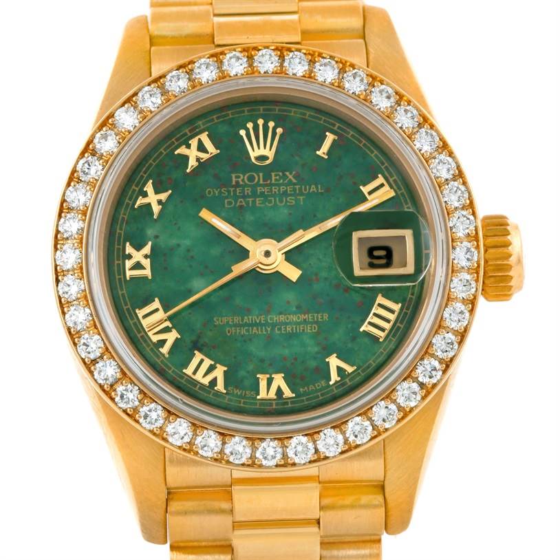 Rolex President Ladies 18k Yellow Gold Bloodstone Diamond Watch 69178 ...