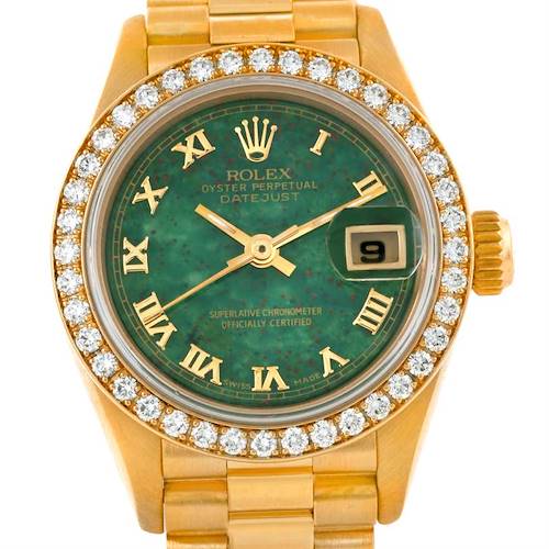 Photo of Rolex President Ladies 18k Yellow Gold Bloodstone Diamond Watch 69178