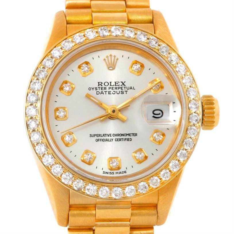 Rolex President Ladies 18k Yellow Gold Diamonds Watch 69138 ...