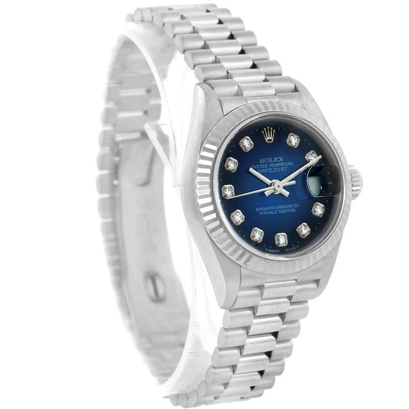 Rolex President Datejust White Gold Vignette Diamond Dial Watch 69179 SwissWatchExpo