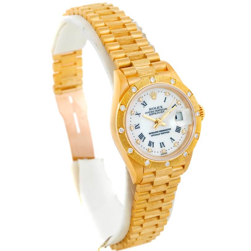 ladies 18k gold rolex datejust president diamond watch