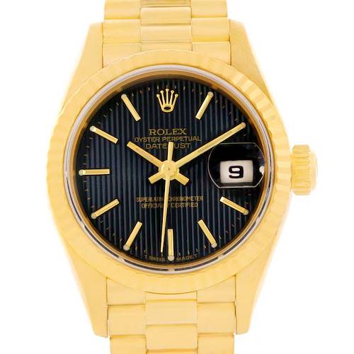 Photo of Rolex President Ladies 18k Yellow Gold Black Tapestry Dial Watch 69178