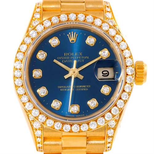 Photo of Rolex President Ladies 18k Yellow Gold Diamond Blue Dial Watch 69188