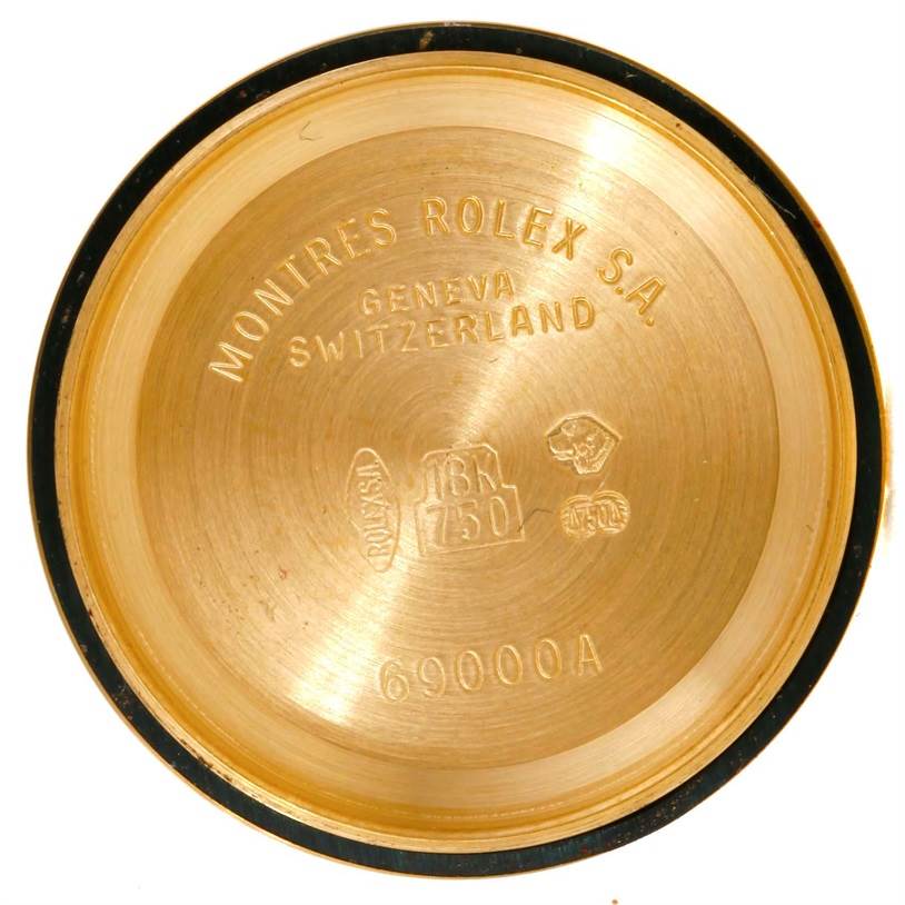 This image shows the inside case back of a Rolex President 69178 Women's Yellow Gold Champagne Dial 69178 Women's Yellow Gold Champagne Dial model watch engraved with specifications.