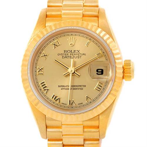 Photo of Rolex President Ladies 18k Yellow Gold Champagne Roman Dial Watch 69178