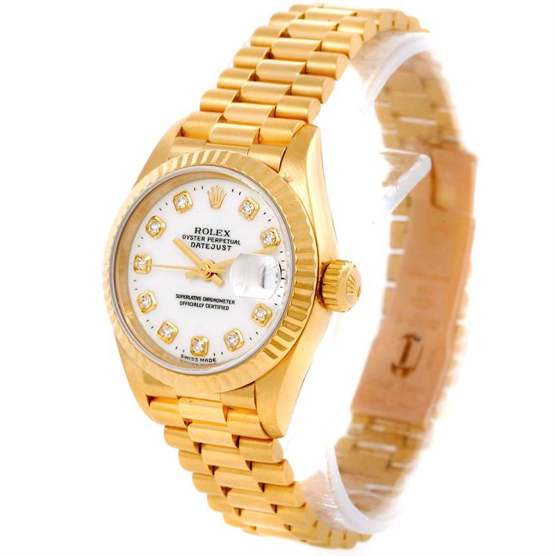 Rolex President Ladies 18k Yellow Gold White Diamond Dial Watch 69178 SwissWatchExpo