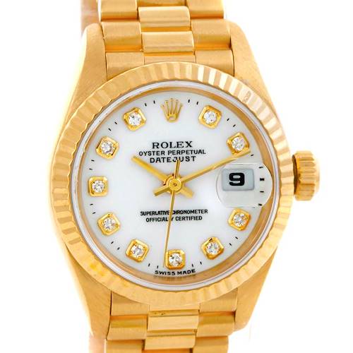Photo of Rolex President Ladies 18k Yellow Gold White Diamond Dial Watch 69178