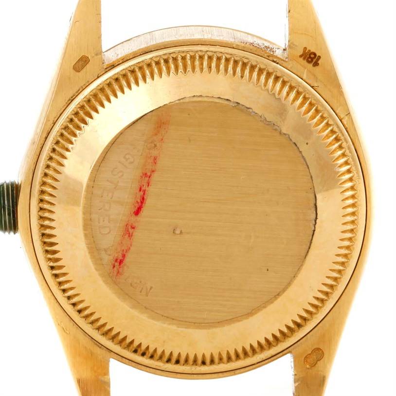 The image shows the back case and lugs of a Rolex President 6917 Women's Yellow Gold Champagne Dial 6917 Women's Yellow Gold Champagne Dial model watch.