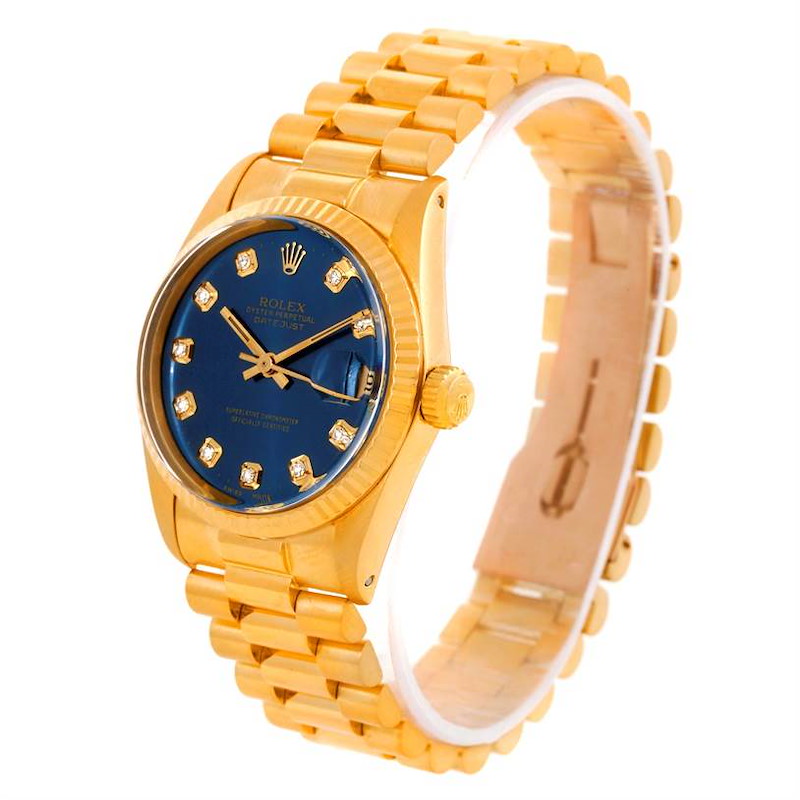 Rolex President Datejust Midsize 18K Yellow Gold Diamond Watch 6827 SwissWatchExpo