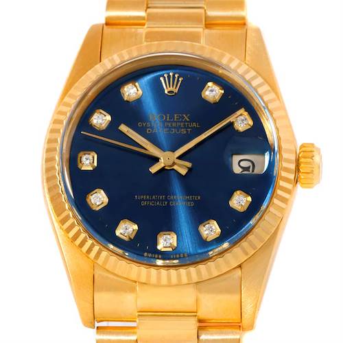 Photo of Rolex President Datejust Midsize 18K Yellow Gold Diamond Watch 6827