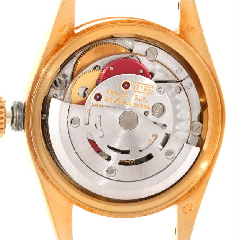 This image shows the inner mechanism and movement of the Rolex President 69178 Women's Yellow Gold Champagne Dial 69178 Women's Yellow Gold Champagne Dial model watch from a back angle.