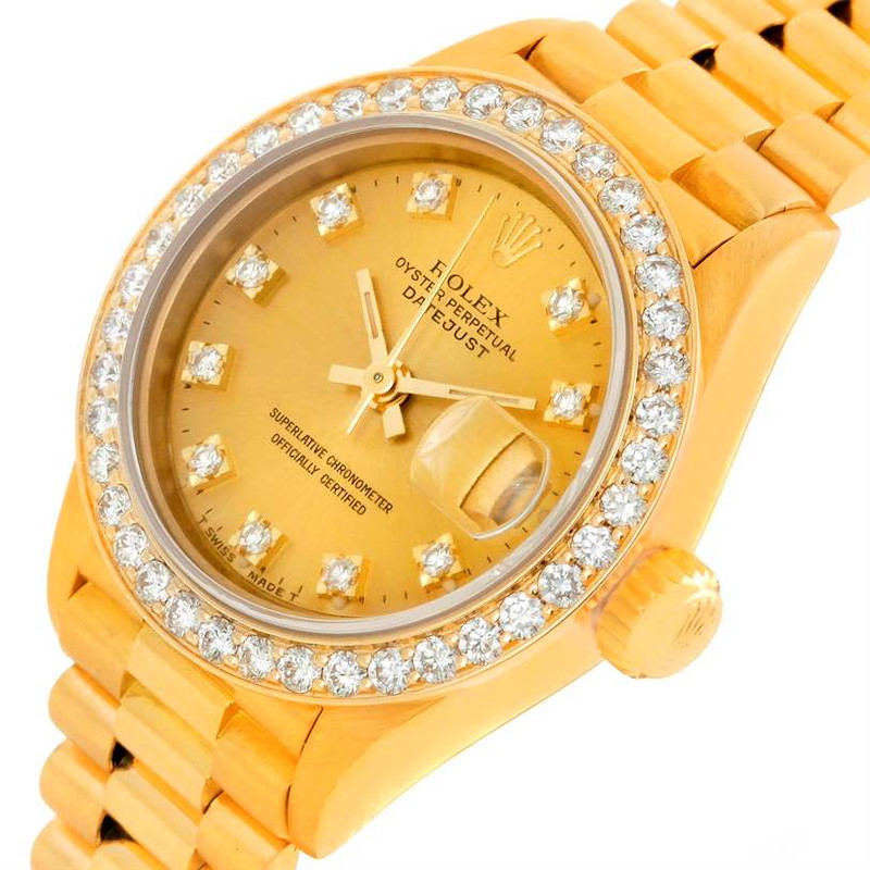 ladies 18k gold rolex datejust president diamond watch