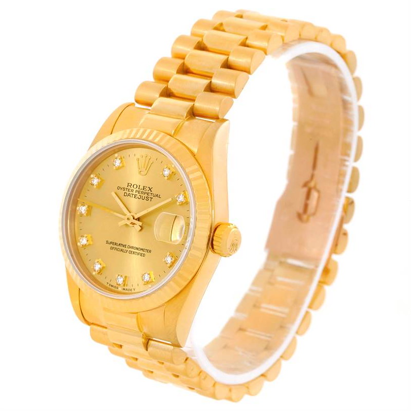 Rolex President Datejust Midsize 18K Gold Diamond Watch 68278 SwissWatchExpo