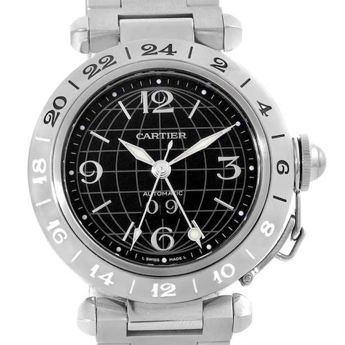 Photo of Cartier Pasha C GMT Black Dial Mens Steel Watch W31049M7