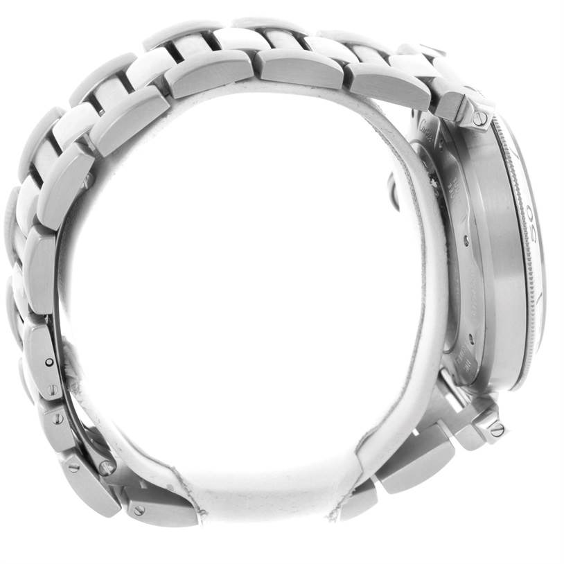 The image shows a side view of the Cartier Pasha W31037H3 Men's Stainless Steel Silver Dial W31037H3 Men's Stainless Steel Silver Dial watch, displaying its bracelet links and case profile.