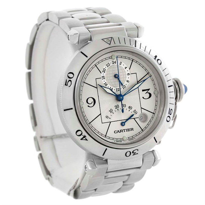 Cartier Pasha Power Reserve GMT Mens Silver Dial Watch W31037H3 SwissWatchExpo