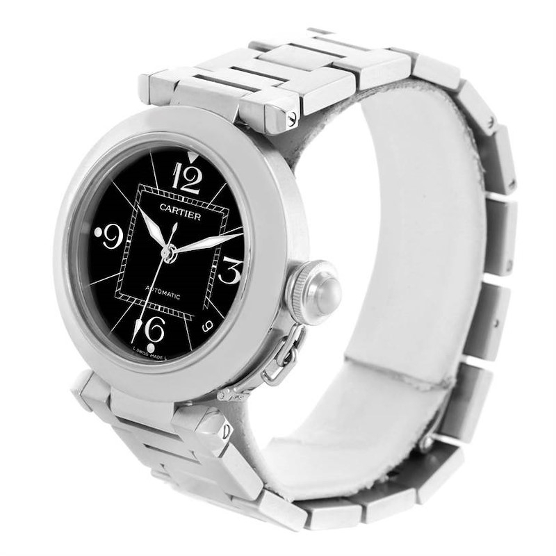 Cartier Pasha C Medium Black Dial Automatic Steel Watch W31076M7 SwissWatchExpo