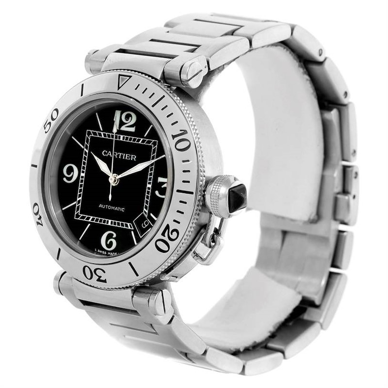 Cartier Pasha Seatimer Black Dial Stainless Steel Watch W31077M7 SwissWatchExpo