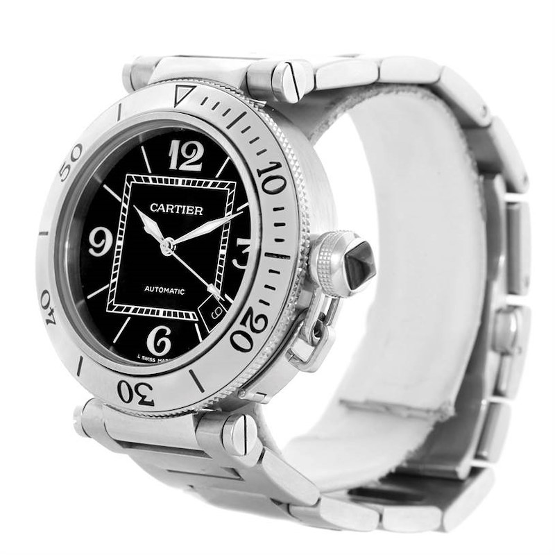 Cartier Pasha Seatimer Black Dial Steel Watch W31077M7 Box Papers SwissWatchExpo