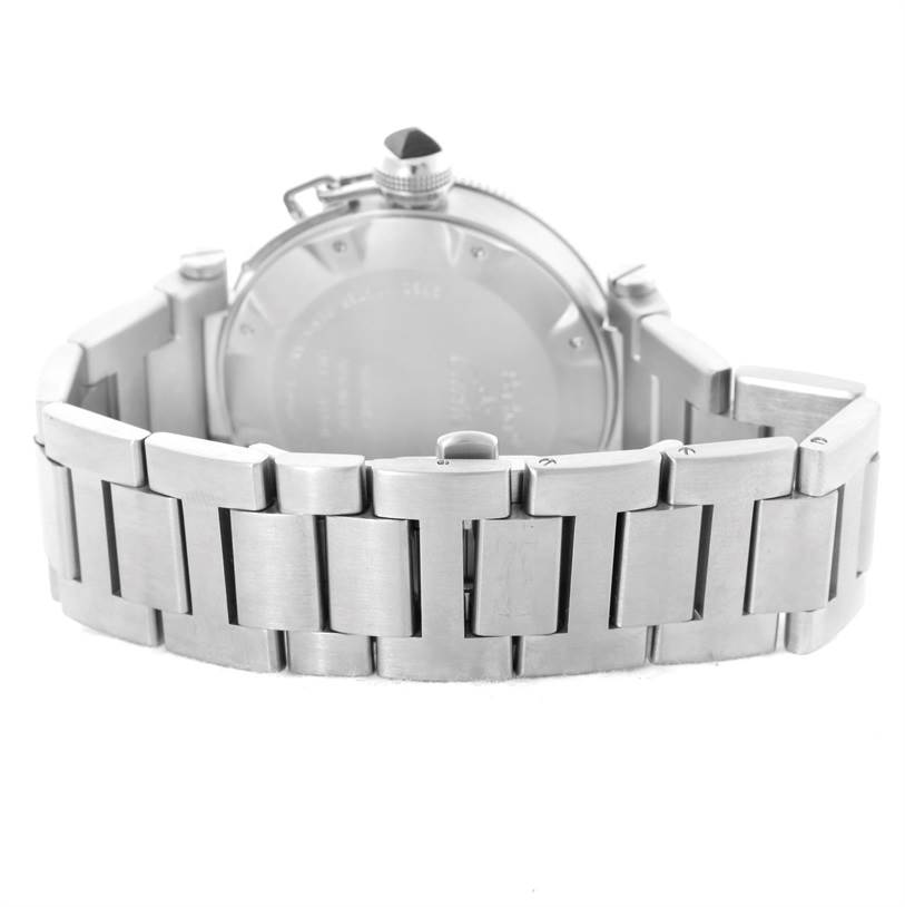 This image shows the back view and the metal bracelet of the Pasha model by Cartier.
