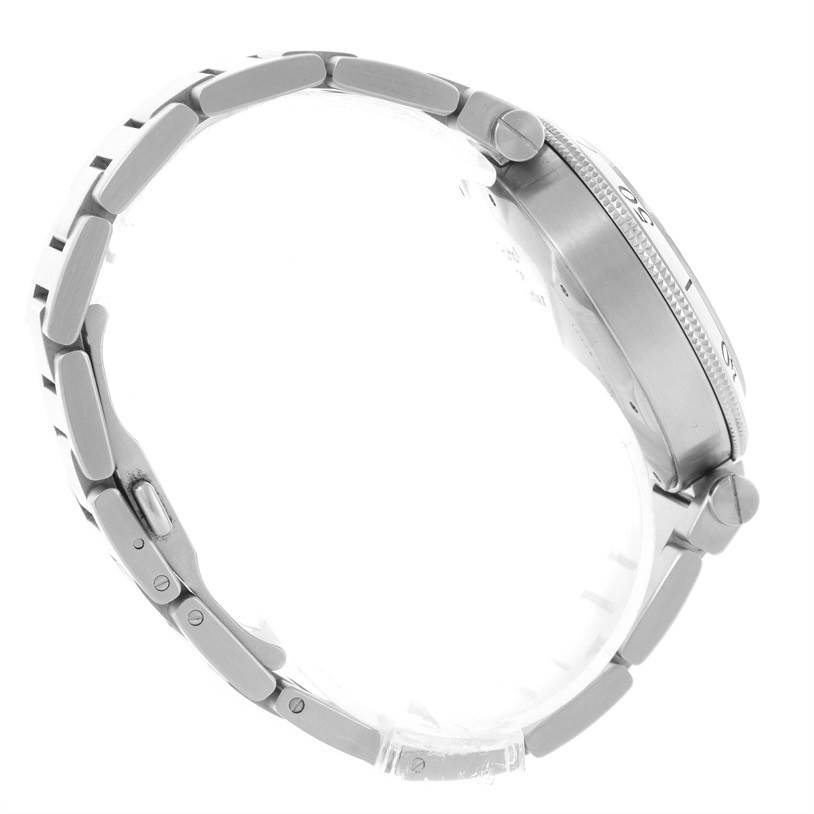 This image shows a side profile view of the Cartier Pasha W31080M7 Men's Stainless Steel Silver Dial W31080M7 Men's Stainless Steel Silver Dial watch, highlighting the bracelet and case.