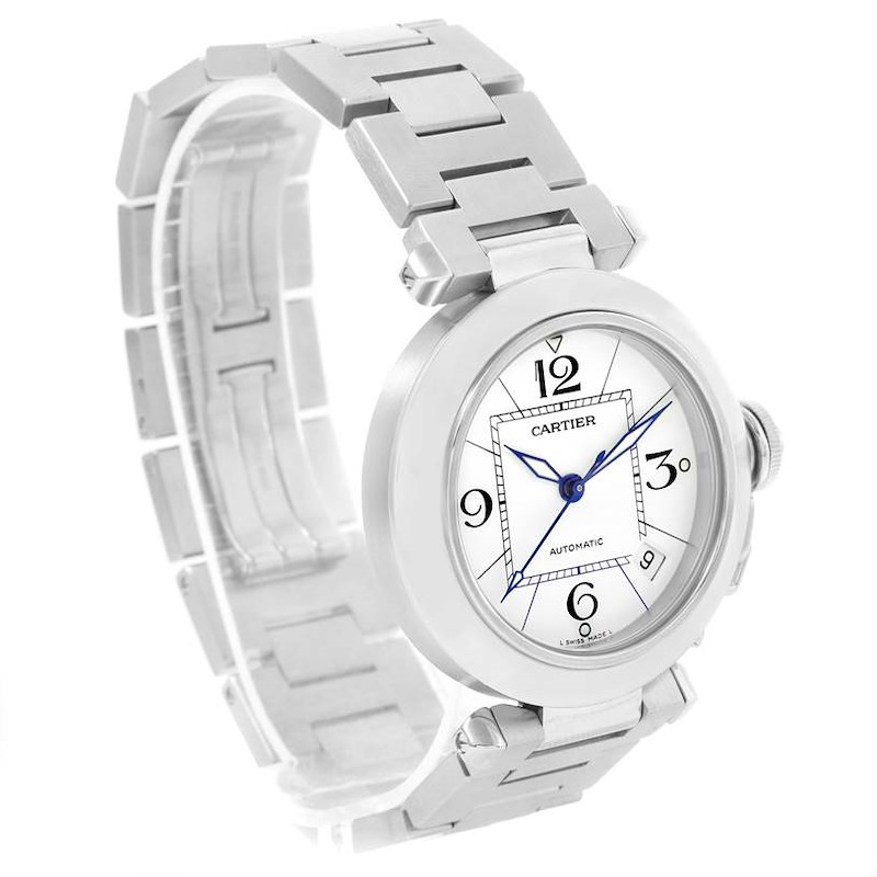 Cartier Pasha C Medium Automatic White Dial Watch W31074M7 Box Papers SwissWatchExpo