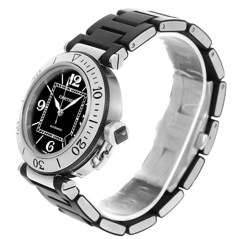 Cartier Pasha Seatimer Rubber Strap Stainless Steel Watch W31077U2 SwissWatchExpo