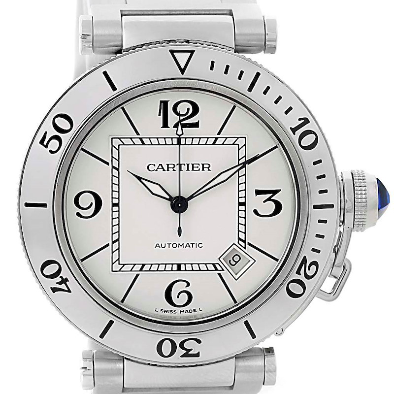 Cartier Pasha Seatimer Steel Silver Dial Mens Watch W31080M7 Box Papers SwissWatchExpo