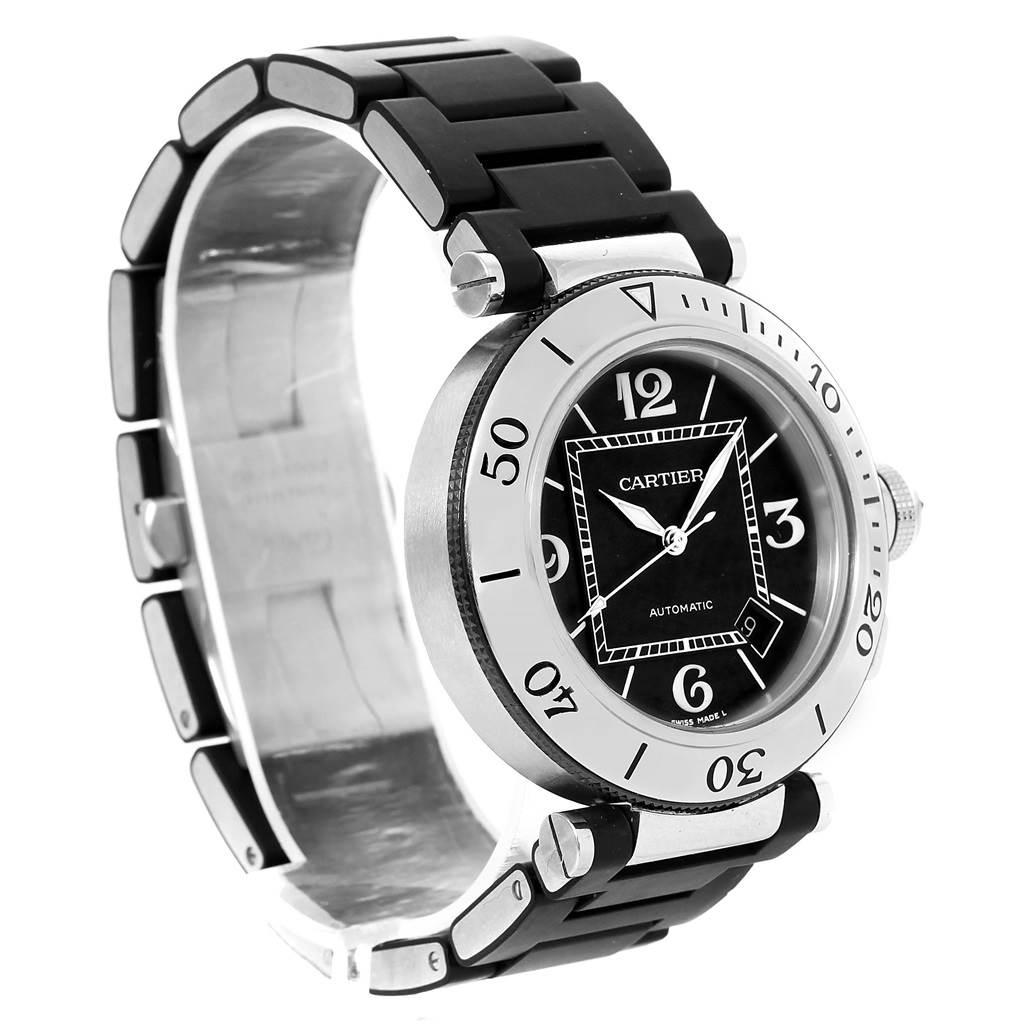 Cartier Pasha Seatimer Rubber Strap Steel Mens Watch W31077U2