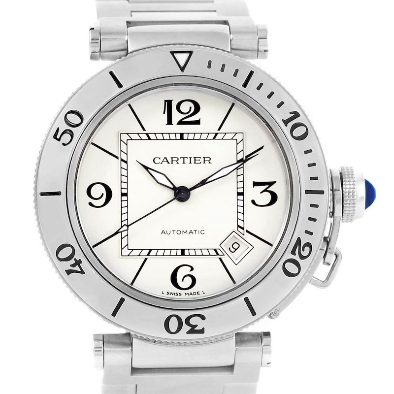 Cartier Pasha Seatimer Automatic Steel Silver Dial Watch W31080M7 SwissWatchExpo