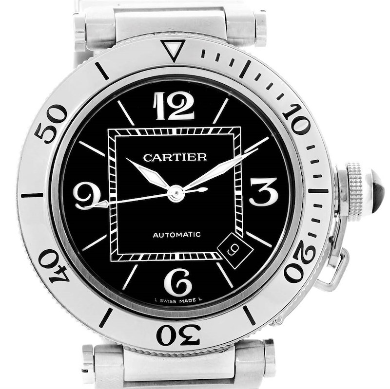 Cartier Pasha Seatimer Black Dial Automatic Mens Watch W31077M7 SwissWatchExpo