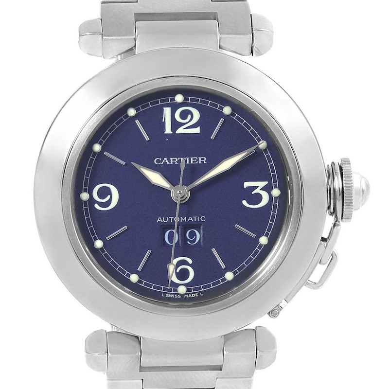 Cartier Pasha C 35mm Big Date Steel Blue Dial Unisex Watch W31047M7 SwissWatchExpo