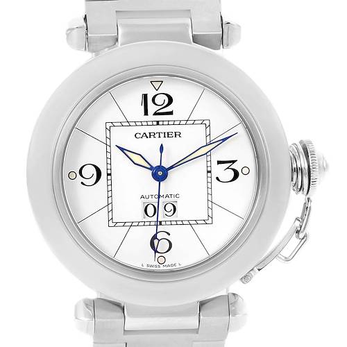Photo of Cartier Pasha C Midsize Big Date Steel Watch White Dial W31055M7