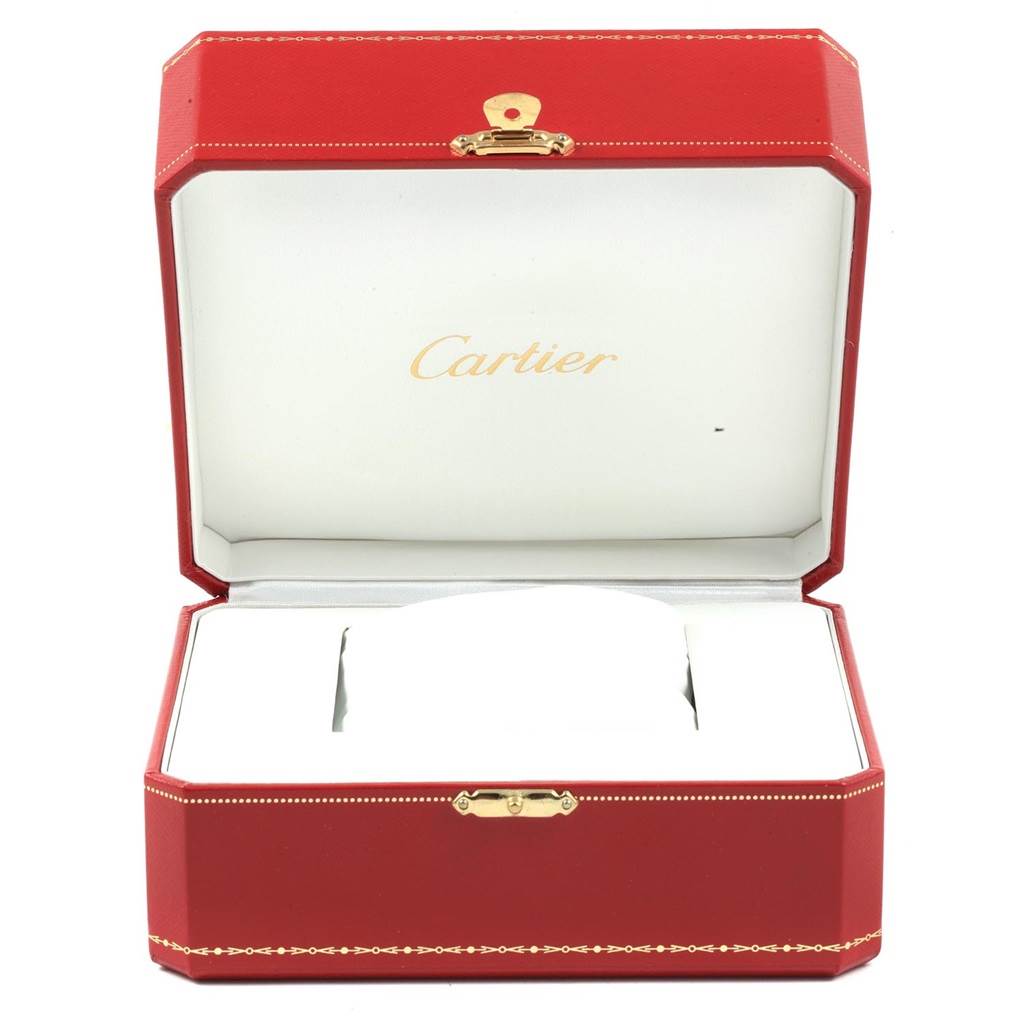 This is a red Cartier box for a Pasha model watch, shown open from the front angle.