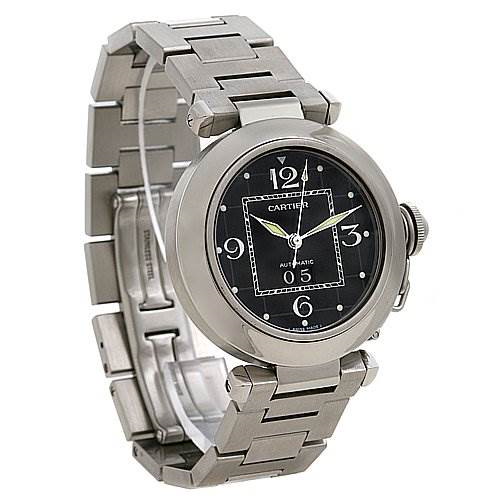 Cartier Pasha C Men's Steel Watch Big Date Black Dial W31055M7 SwissWatchExpo