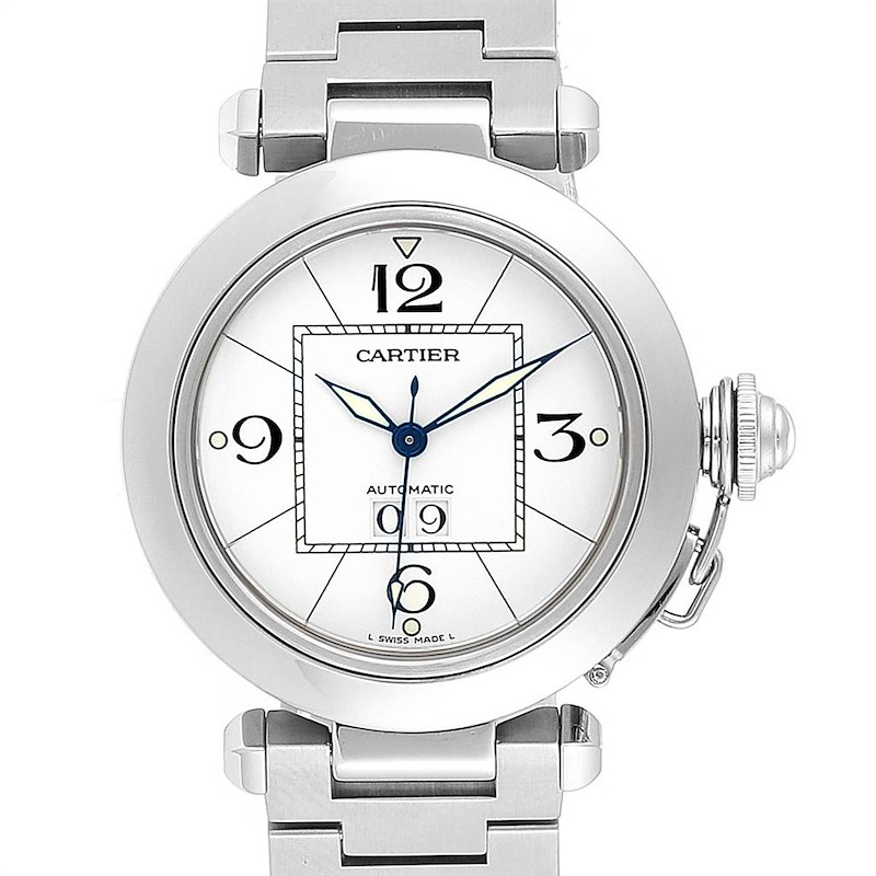 Cartier Pasha C Midsize 35 Large Date Steel Unisex Watch W31055M7 SwissWatchExpo