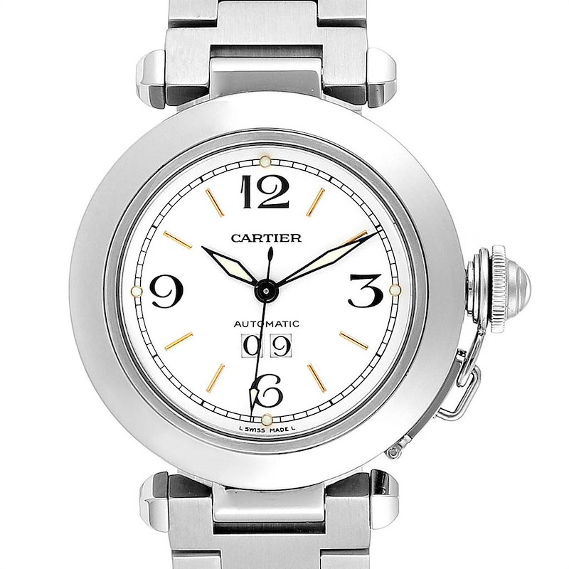 Cartier Pasha C Midsize Big Date Automatic Steel Unisex Watch W31044M7 SwissWatchExpo