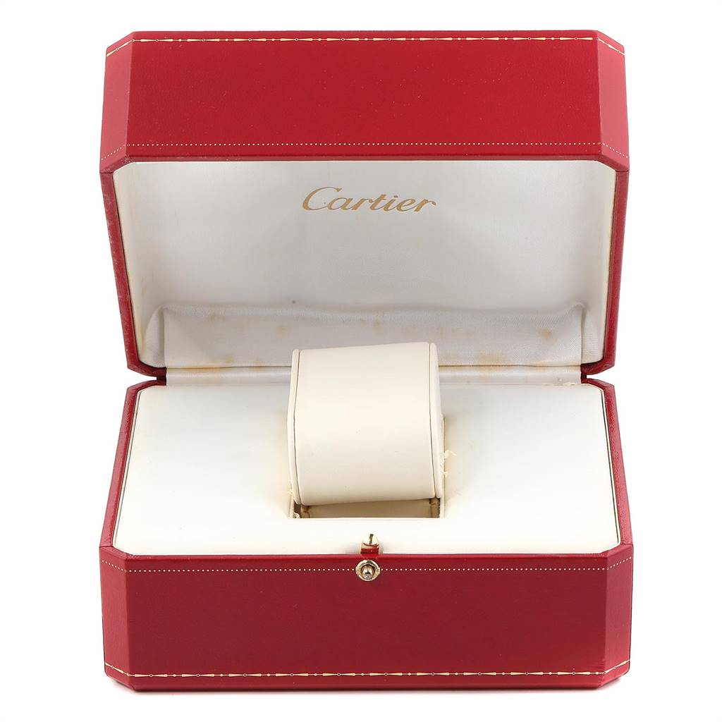 This is a Cartier Pasha W31080M7 Men's Stainless Steel Silver Dial W31080M7 Men's Stainless Steel Silver Dial watch box, shown open from the front with a cushion for the watch inside.