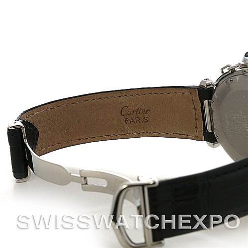This image shows the clasp, strap, and back of the Cartier Pasha 1033 CC347098 Men's Stainless Steel White Dial 1033 CC347098 Men's Stainless Steel White Dial watch from a rear angle.
