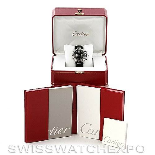 The image shows a Cartier Pasha W3105155 Men's Stainless Steel Grey Dial W3105155 Men's Stainless Steel Grey Dial watch in its box, with accompanying manuals/books placed in front.