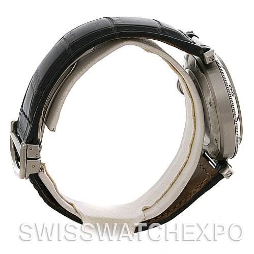 This image shows a side view of the Cartier Pasha W3105255 Men's Stainless Steel Grey Dial W3105255 Men's Stainless Steel Grey Dial watch, highlighting the strap, buckle, and case.