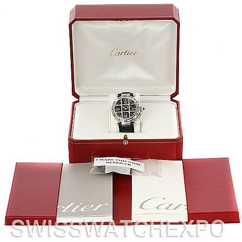 The image shows a Cartier Pasha W3105255 Men's Stainless Steel Grey Dial W3105255 Men's Stainless Steel Grey Dial watch displayed in an open box, along with its packaging and booklets.